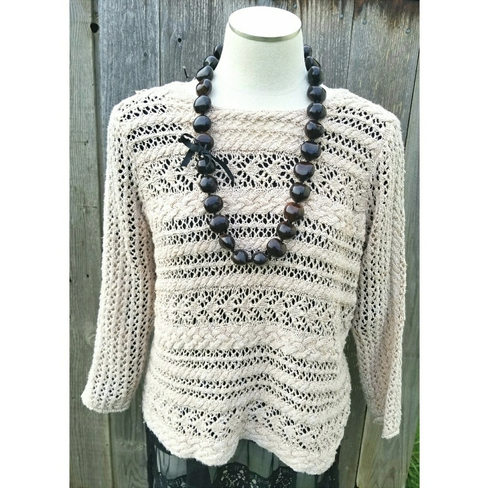 Lucky Brand Oatmeal Open Knit Sweater